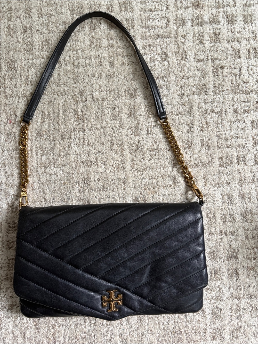 Tory Burch Black Quilted Leather Shoulder Bag with Gold Hardware